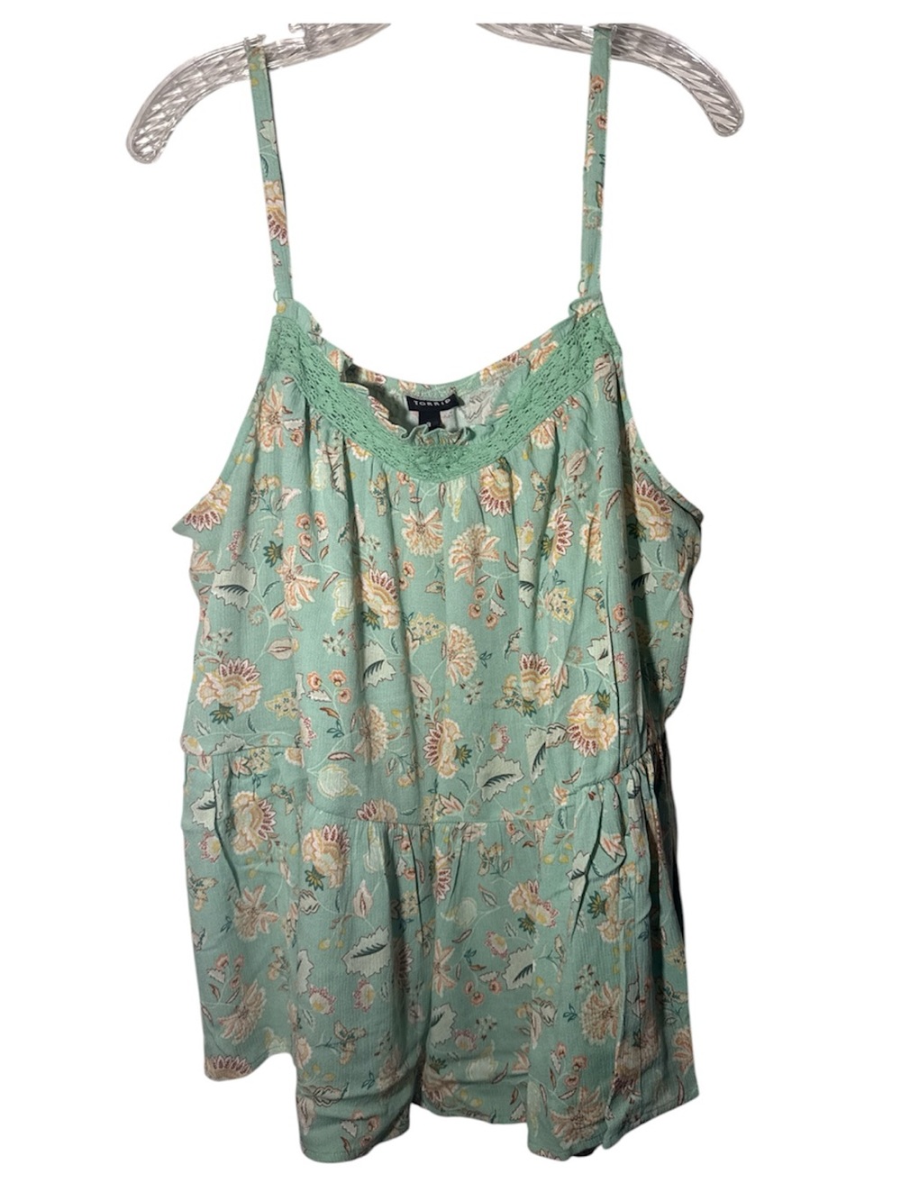 Pre-Loved Torrid Mint Green Floral Lace-Trim Cami Size: 3